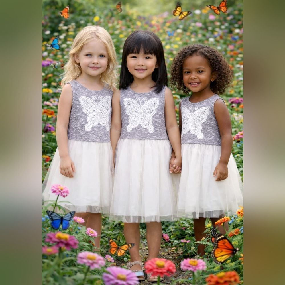 Nwt Butterfly Lace Tulle Dress Knit Top Tutu Bottom Garden Princess Party